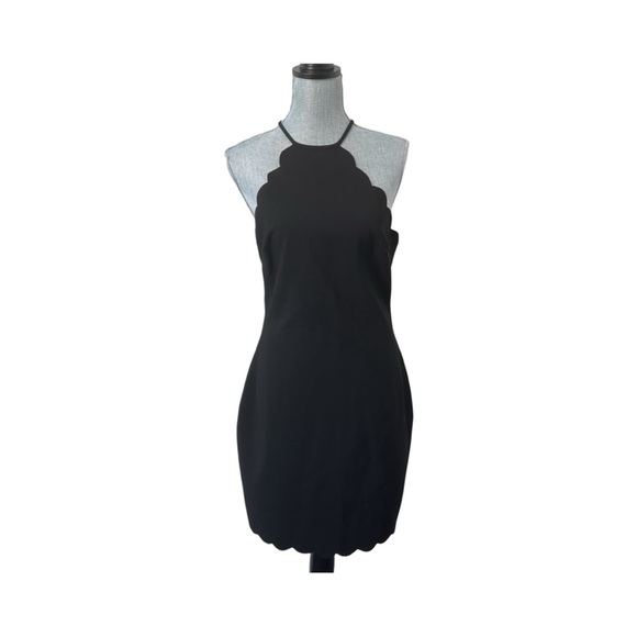 LIKELY Everly Scalloped Sleeveless Bodycon Sheath Halter Black Dress SZ 8 - Picture 2 of 5